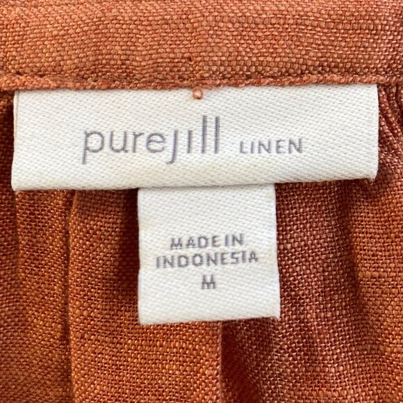 Pure J Jill Linen Button Front Shirt Long Sleeve Rust Countryside Lagenlook Sz M - Picture 13 of 16